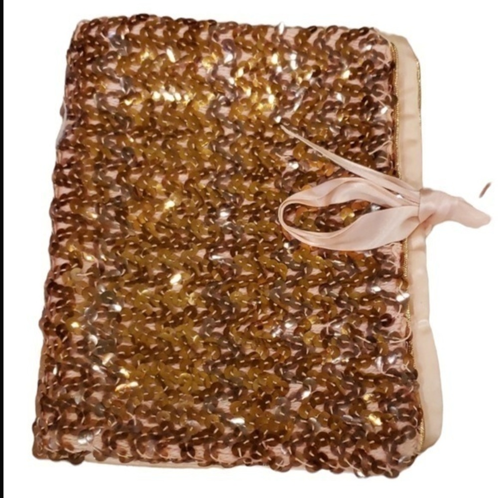 Vtg‎ Solid Peach Sequin Jewelry Pouch Jean Vivaudou France